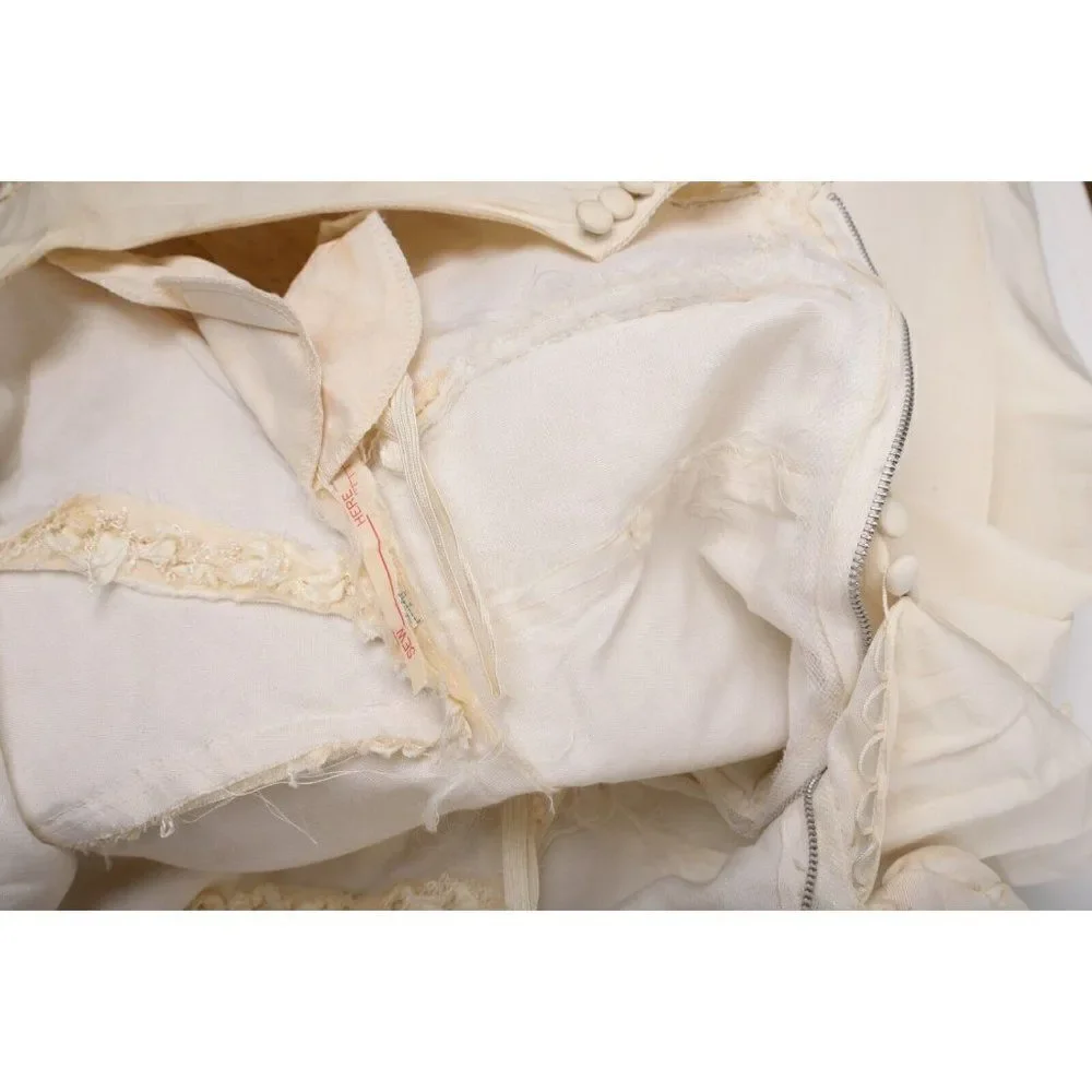 Vintage 1960s Womens Party Dress Beige ecru Popcorn Ribbon Weave Bodice XS S